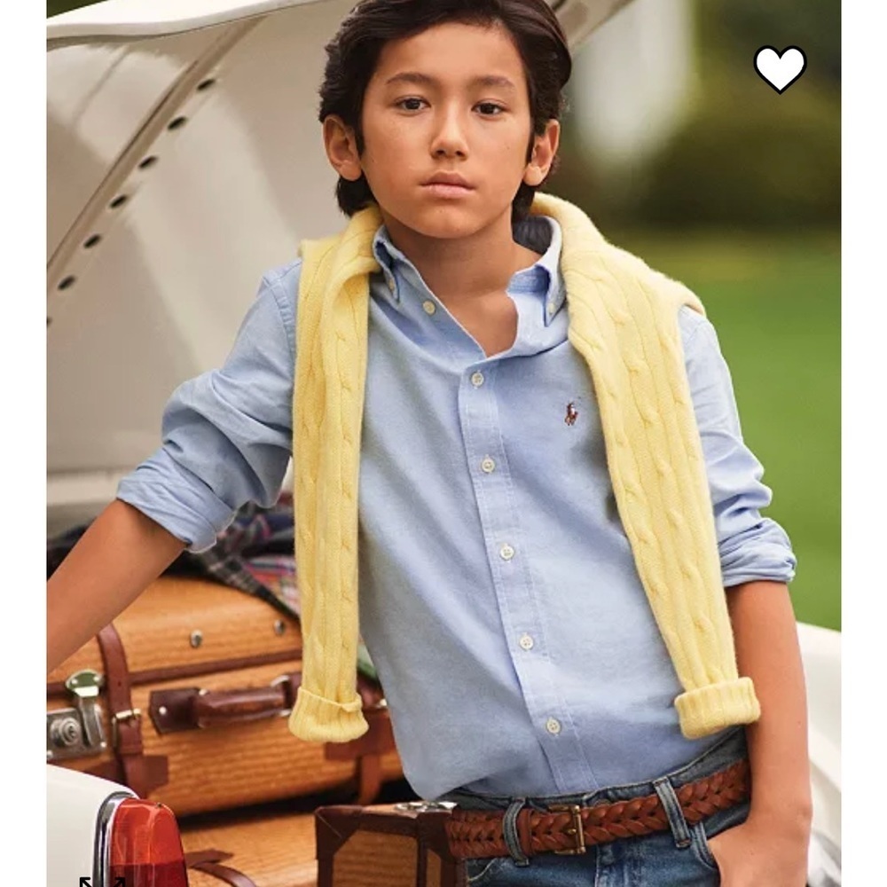 Ralph Lauren Light Blue Button-Down Shirt with Yellow Sweater Draped